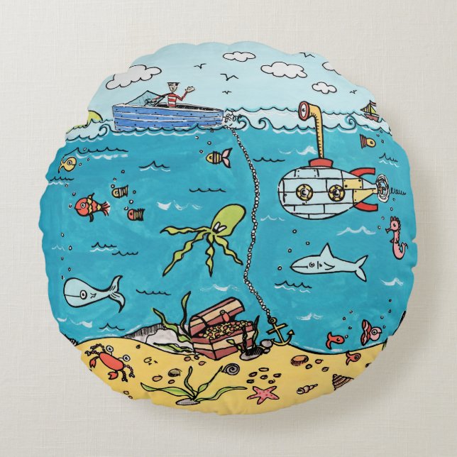Coussin rond Sea Life personnalisé (Devant)