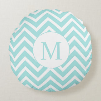 Coussin rond, Seafoam et blanc de monogramme de