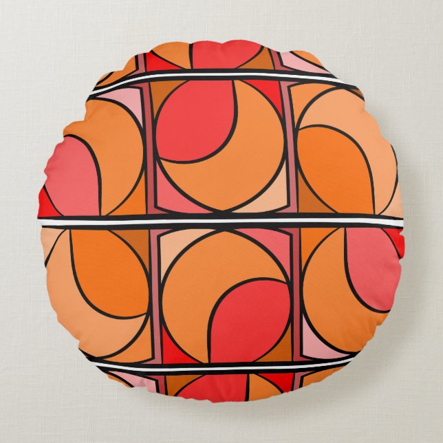 Coussin rond seventies orange (Devant)