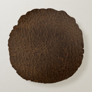 Coussin rond simili cuir Brown antique