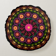 Coussin rond suzani coloré