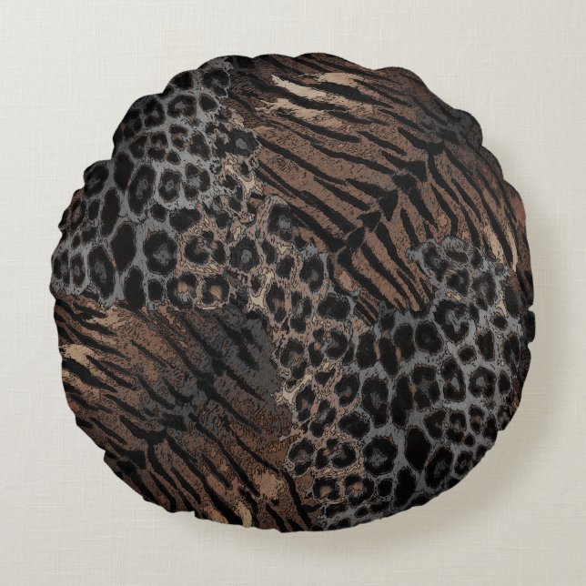Coussin rond tendance peau de tigre léopard (Devant)
