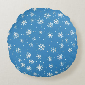 Coussin rond un motif de cristaux de neige