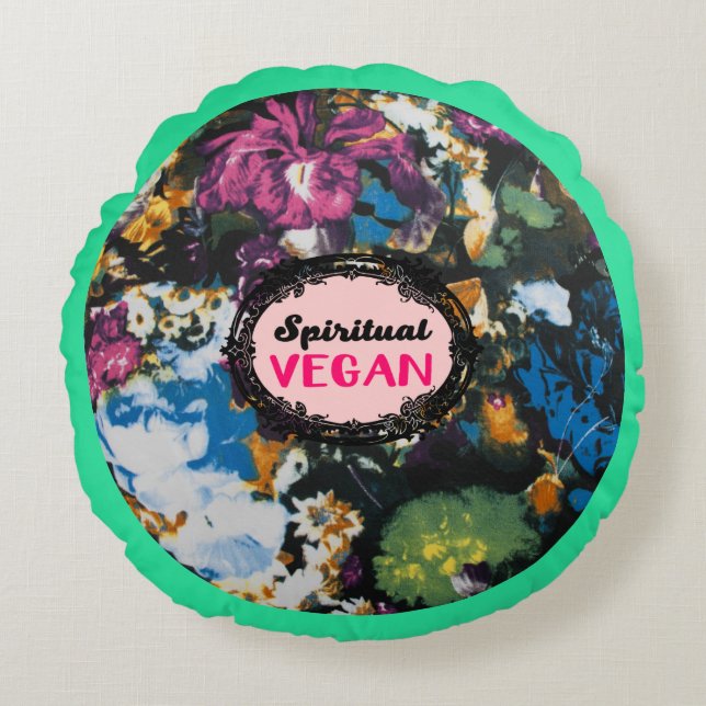 Coussin rond végétalien spirituel (Devant)
