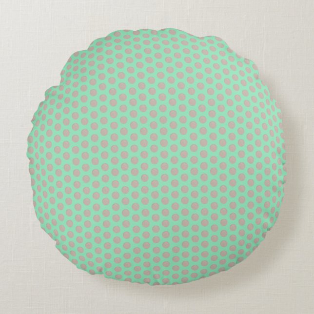 Coussin rond vert de la menthe à points de cuivre (Devant)