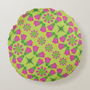 Coussin rond vert Retro Bell Flower Mandalas