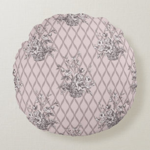 Coussin rond vintage floral en rose poussiéreux