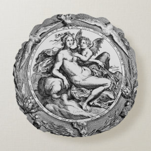 Coussin ronde Vintage Toile Lady Angel Renaissance