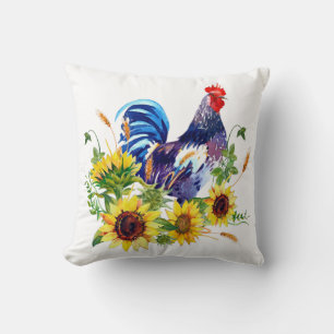 Coussin Rooster Blu avec Tournesol Farmhouse Jeter Oreille