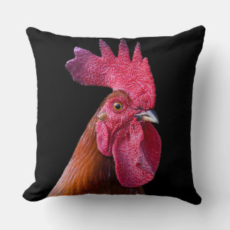 Coussin Rooster chicken pillow (black background)