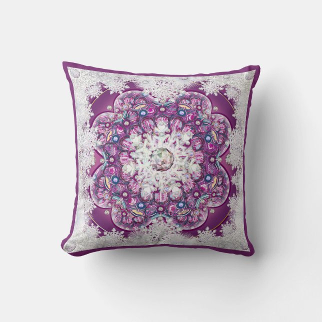 Coussin Rosace rouge cardinale et flocon de neige (Recto)