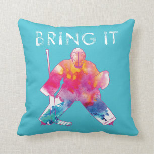Coussin Rose Apporter Il Hockey Goalie Aquarelle réversibl