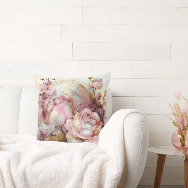 Coussin Rose aquarelle rose et bordeaux agrandie (Canapé)