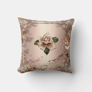 Coussin Rose Beige Cream Or Floral