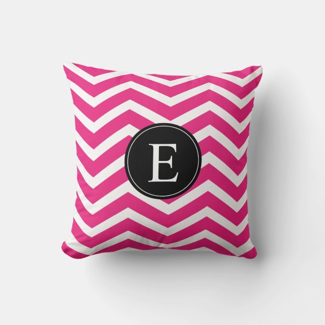 Coussin Rose blanc Chevron noir Monogramme (Recto)