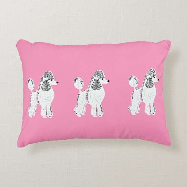 Coussin rose blanc d'accent de caniches standard (Devant)