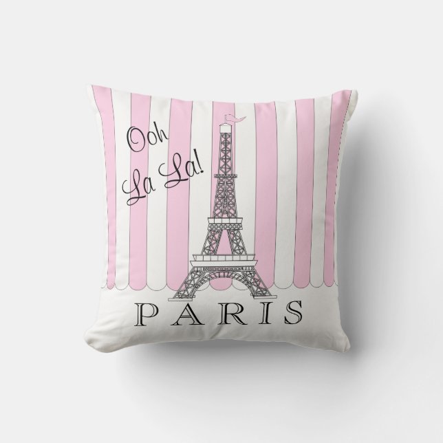 Coussin Rose | Blanc Paris Tour Eiffel Ooh La La (Recto)