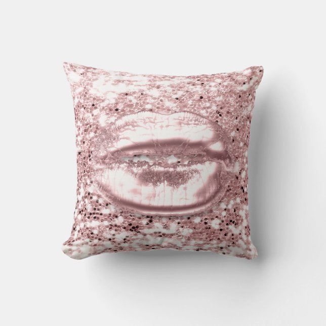 Coussin Rose blanc Parties scintillant Kiss Lips étincelle (Recto)