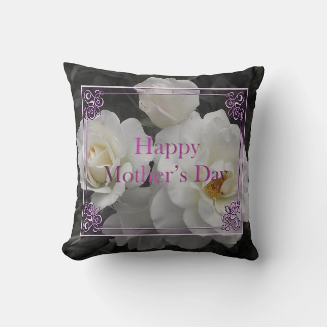 Coussin rose blanche dans l'oreiller à lancer gris (Recto)