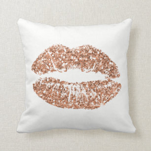 Coussin Rose blanche Parties scintillant or Kiss Lips Maqu