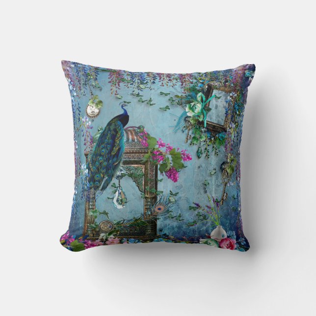 Coussin Rose bleu de lavande de glycines de jardin de paon (Recto)