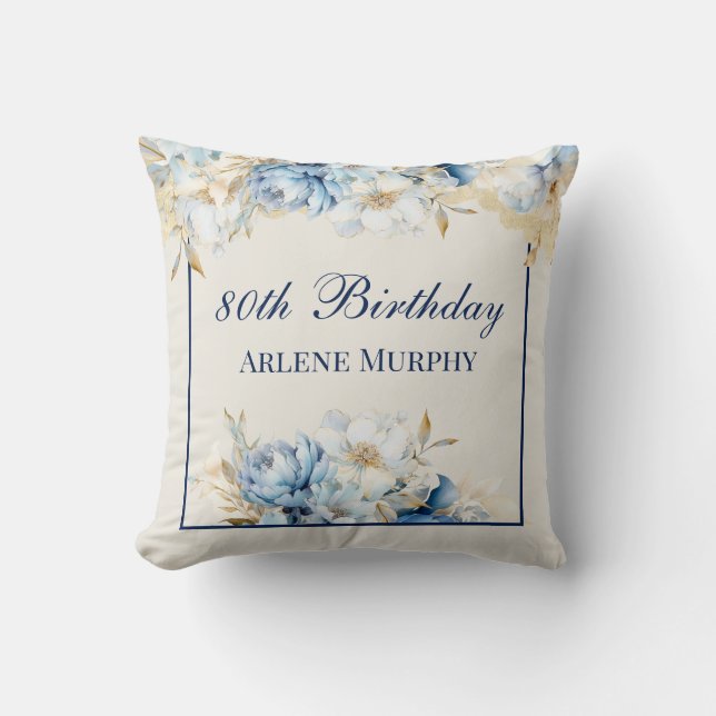 Coussin Rose bleu glace et marine 80e anniversaire Jeu d'o (Recto)