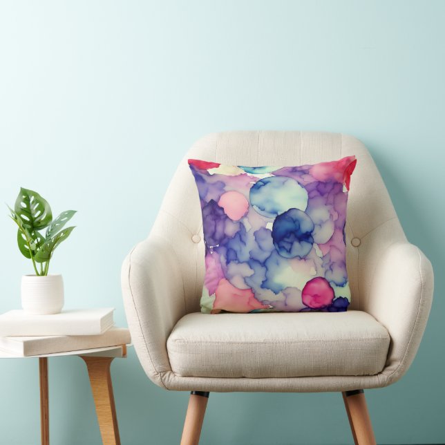 Coussin Rose bleu violet Aquarelle peinture Fusion (Chaise)