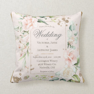 Coussin Rose Blush Romantique Floral Faire-part de mariage