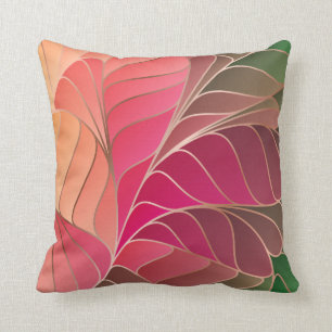 Coussin Rose Chaud, Corail, Pêche, Vert Nouveau Style Art