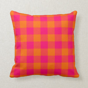 Coussin Rose chaud et Tangerine Orange En vichy Motif