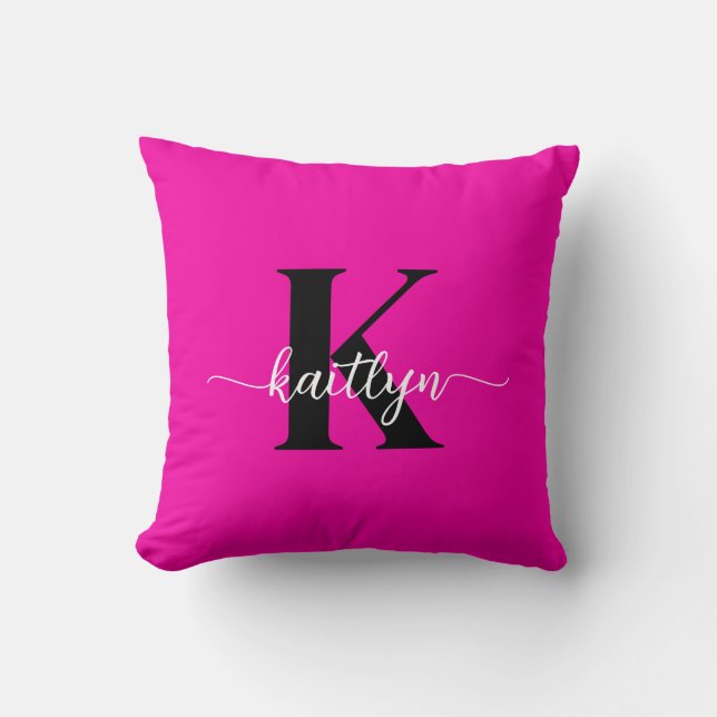 Coussin Rose Chaude Monogramme Noir (Recto)