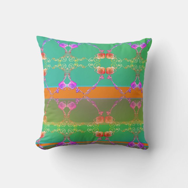 Coussin Rose Coeur Apricot turquoise et la mousse (Recto)