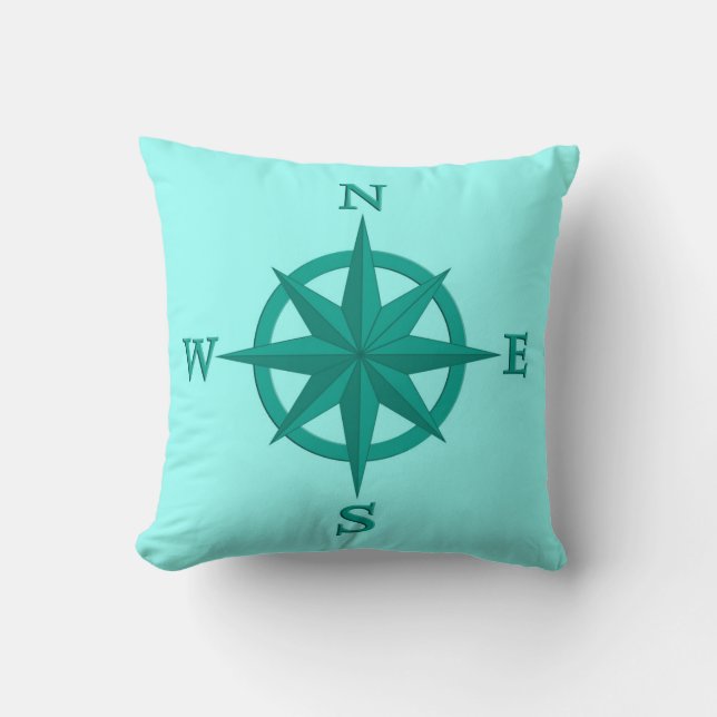Coussin rose Compass 8 points, Turquoise et Aqua (Recto)