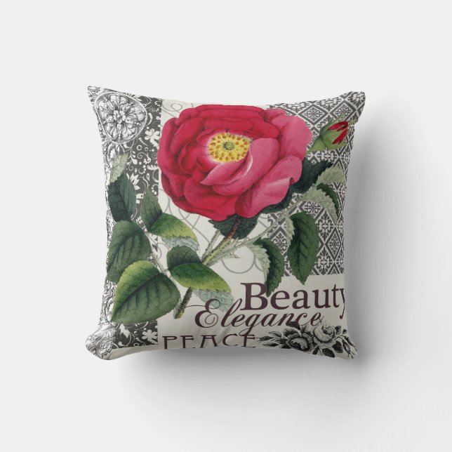 Coussin Rose Damask Joli Floral Antique (Recto)