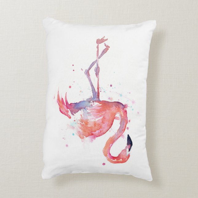 Coussin rose d'aquarelle de Flamant rose (Dos(Vertical))