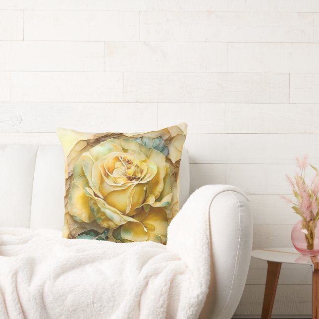 Coussin Rose d'aquarelle jaune et vert agrandi (Canapé)