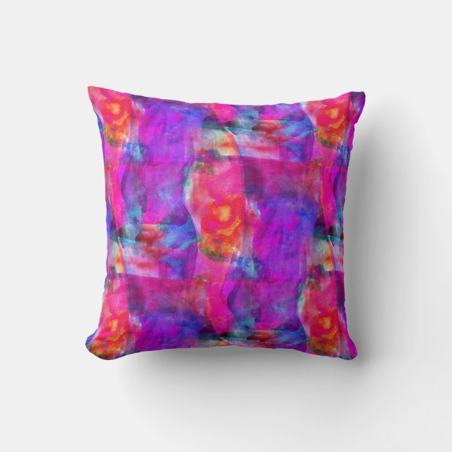Coussin Rose d'art, bleu, arrière - plan rouge de texture (Recto)