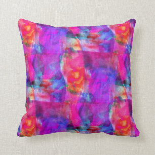 Coussin Rose d'art, bleu, arrière - plan rouge de texture