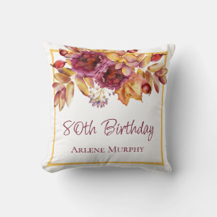Coussin Rose d'automne de Bourgogne et Jaune Soleil 80e an