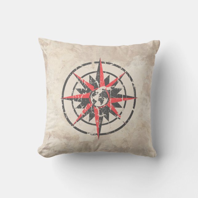 Coussin Rose de boussole avec le globe, affligé (Recto)
