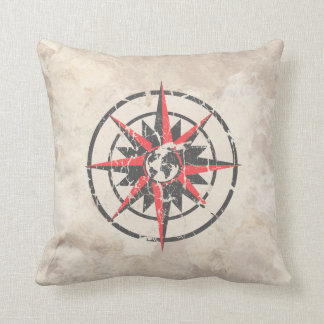 Coussin Rose de boussole avec le globe, affligé