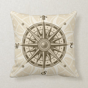 Coussin Rose de boussole vintage