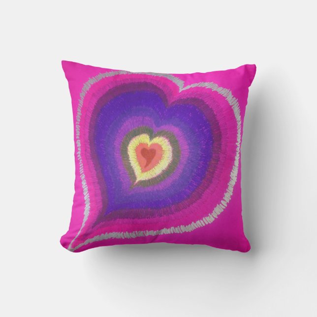 Coussin rose de coeur d'arc-en-ciel (Recto)