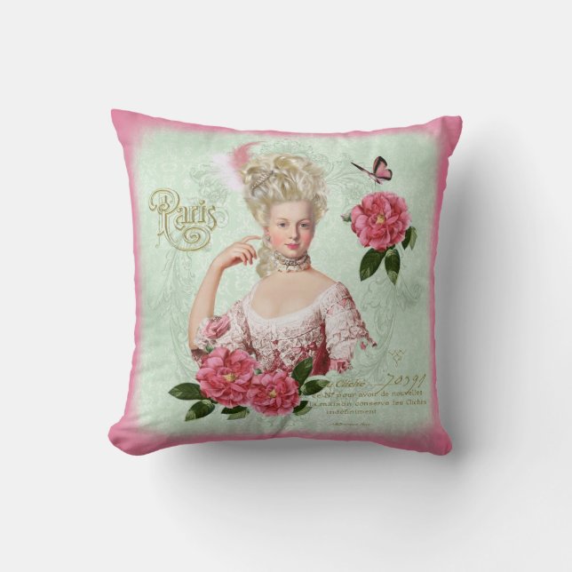 Coussin rose de coussin de pivoine de damassé de (Recto)