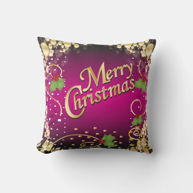 Coussin Rose de Fuschia et Noël élégants d'or (Recto)
