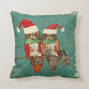 Coussin rose de MoJo de Noël de hiboux