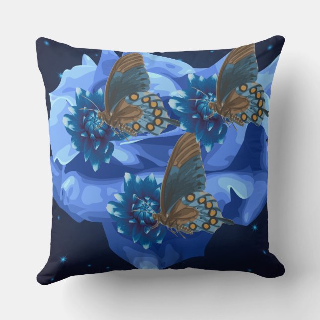Coussin Rose de papillon bleu (Verso)
