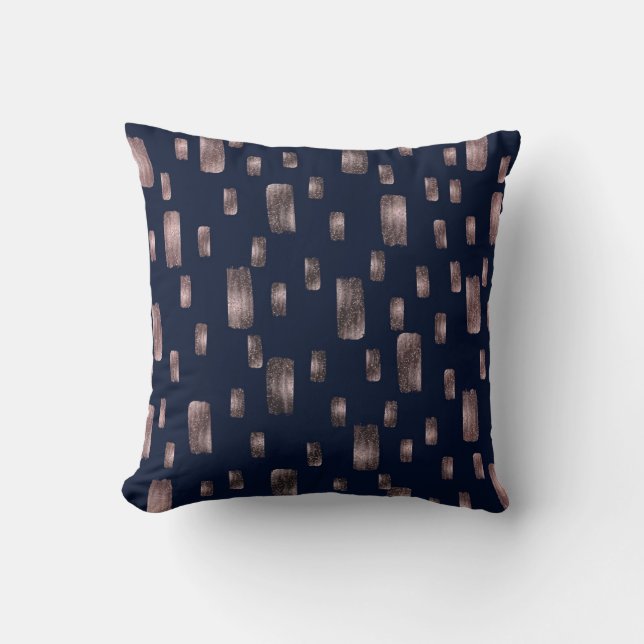 Coussin Rose de pinceau moderne or & marine Blue Sparkel (Recto)