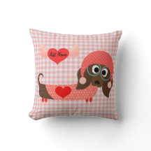 Coussin rose de Valentine de guingan de teckel