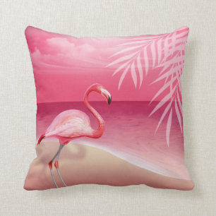 Coussin Rose du mariage de plage de Flamant rose  